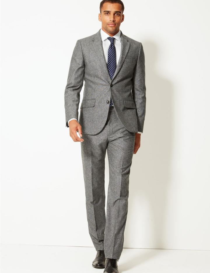 Marks & Spencer Textured Tailored Fit Jacket Dark Grey