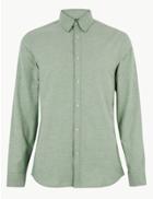 Marks & Spencer Slim Fit Oxford Shirt With Stretch Green Mix