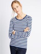 Marks & Spencer Pure Cotton Striped Long Sleeve T-shirt Denim Mix