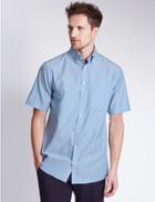 Marks & Spencer Short Sleeve Easy To Iron Regular Fit Shirt Cornflower