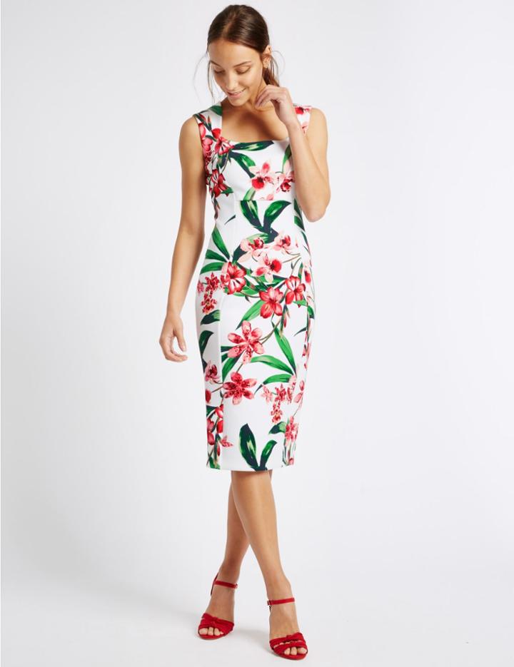 Marks & Spencer Floral Print Sleeveless Shift Dress Ivory Mix