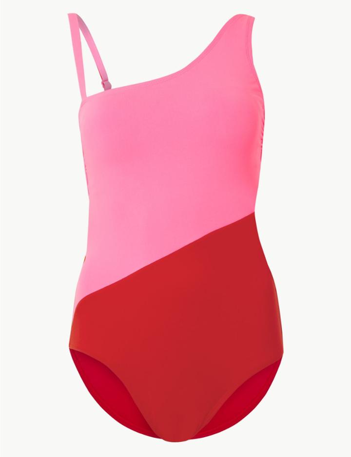 Marks & Spencer Colour Block Padded Bandeau Swimsuit Pink Mix
