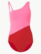 Marks & Spencer Colour Block Padded Bandeau Swimsuit Pink Mix