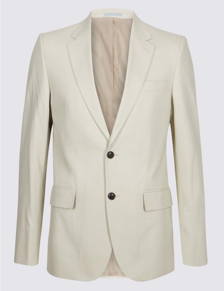 Marks & Spencer Linen Blend Regular Fit Jacket Neutral