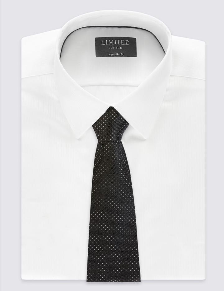 Marks & Spencer Pure Silk Micro Dotted Tie Black Mix