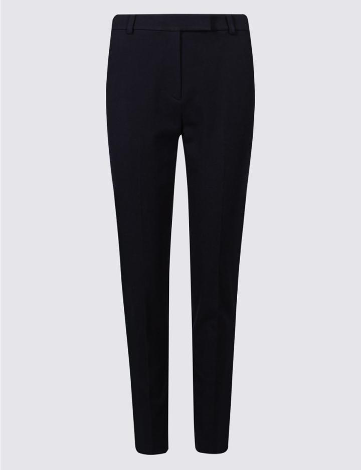 Marks & Spencer Cotton Blend Split Hem Trousers Dark Navy
