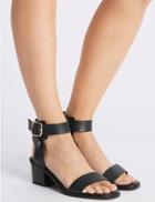 Marks & Spencer Wide Fit Leather Block Heel Sandals Black