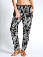 Marks & Spencer Palm Tree Print Tapered Leg Trousers Black