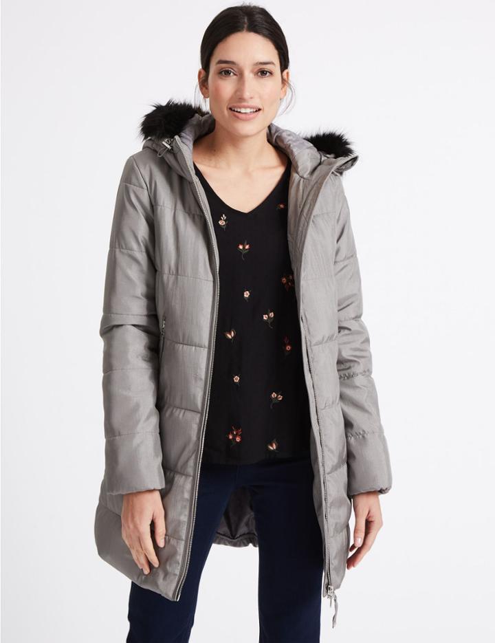 Marks & Spencer Metallic Waist Padded Coat With Stormwear&trade; Silver Grey