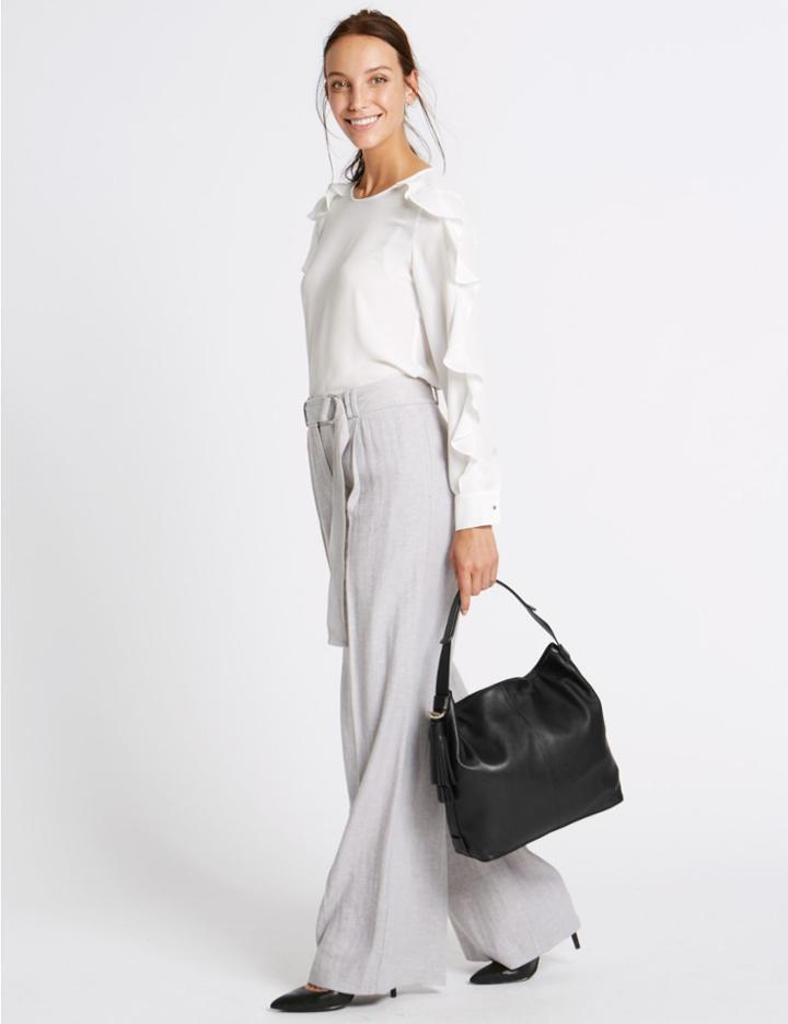 Marks & Spencer Leather Tassel Hobo Bag Black