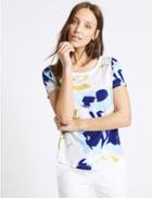 Marks & Spencer Pure Cotton Painted Print T-shirt Blue Mix