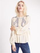 Marks & Spencer Pure Modal Embroidered Peasant Blouse Ivory Mix
