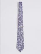 Marks & Spencer Floral Jacquard Tie & Pin Set Blue Mix