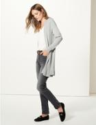 Marks & Spencer Textured Long Sleeve Longline Cardigan Grey Marl