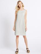 Marks & Spencer Linen Rich Striped Tunic Dress Ivory Mix