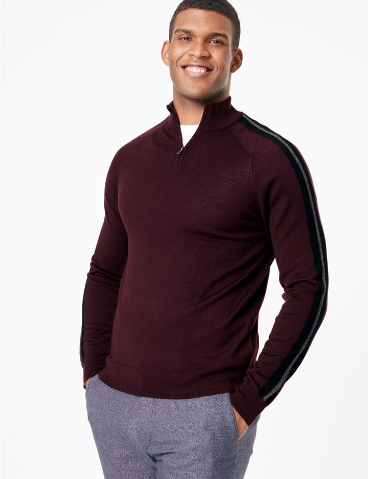 Marks & Spencer Pure Extra Fine Merino Wool Half Zip Jumper Burgundy Mix