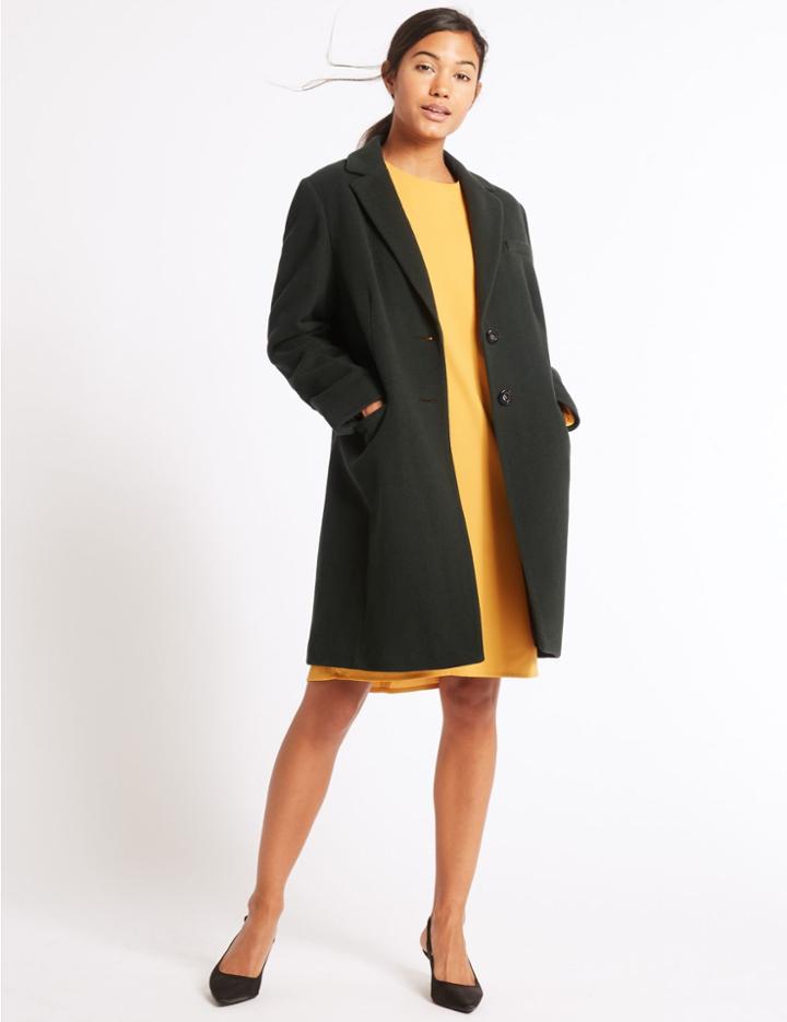 Marks & Spencer 2 Pocket Wool Rich Coat Forest Green