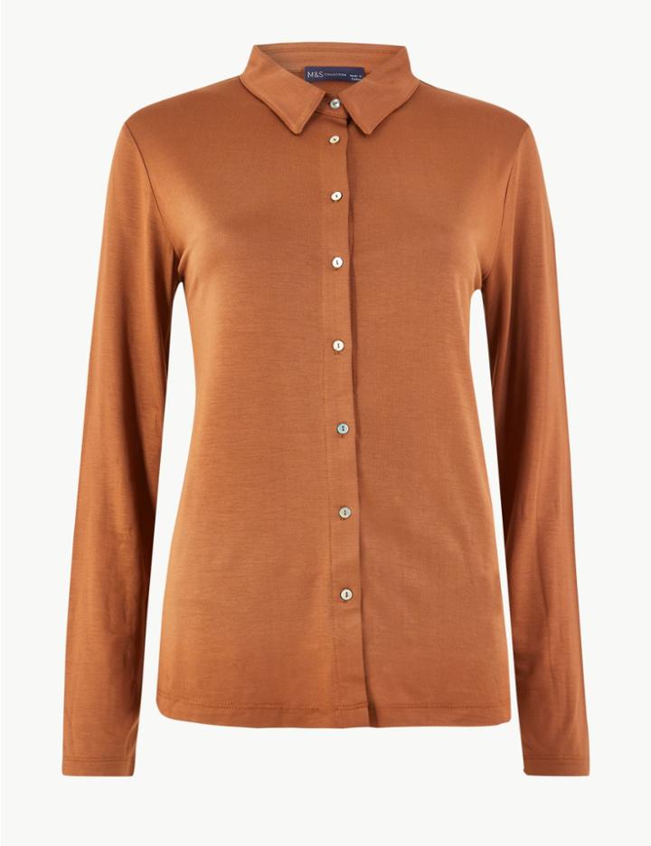 Marks & Spencer Long Sleeve Mercerised Shirt Tan