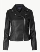 Marks & Spencer Faux Leather Zipped Detail Biker Jacket Black