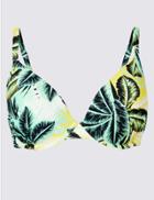 Marks & Spencer Palm Print Plunge Bikini Top A-g Aqua Mix