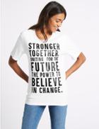 Marks & Spencer Pure Cotton Slogan Short Sleeve T-shirt White