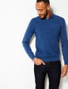 Marks & Spencer Cotton Rich Knitted Polo Mid Blue