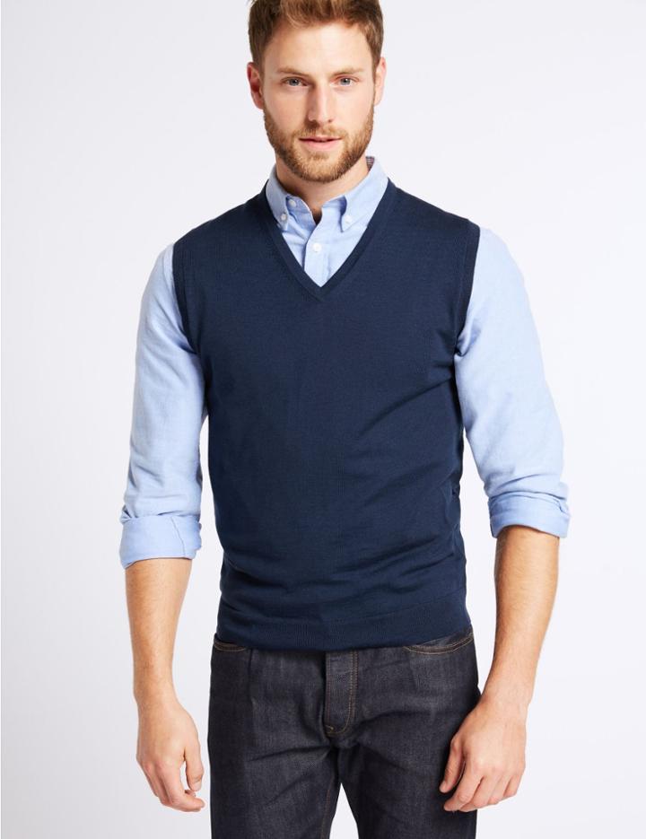 Marks & Spencer Pure Merino Wool Sleeveless Jumper Petrol