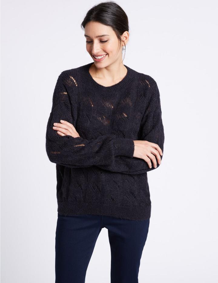 Marks & Spencer Cable Knit Round Neck Jumper Navy