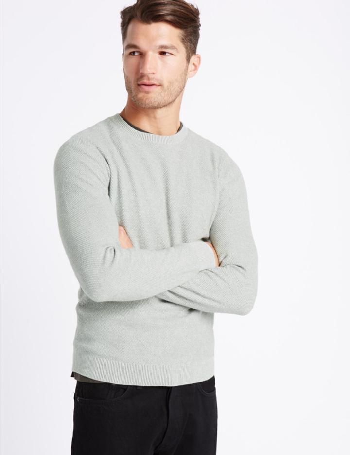 Marks & Spencer Pure Cotton Textured Jumper Natural Mix