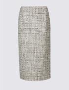 Marks & Spencer Cotton Blend Textured Pencil Midi Skirt White Mix