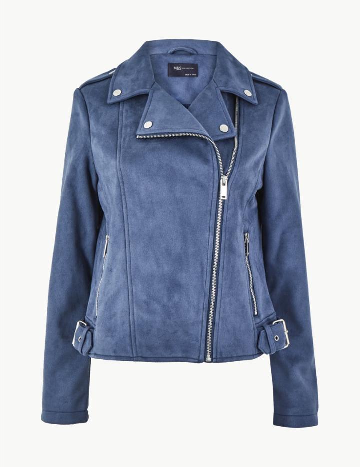 Marks & Spencer Faux Suede Biker Jacket Indigo