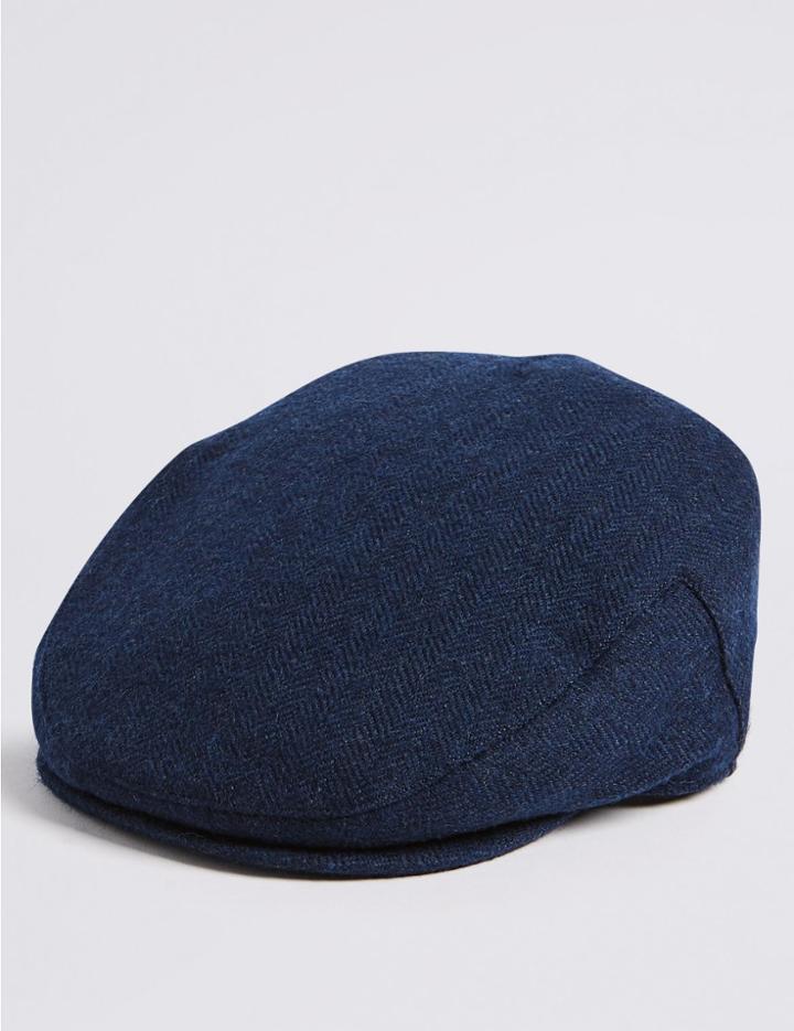 Marks & Spencer Pure Wool Flat Cap With Stormwear&trade; Blue Mix