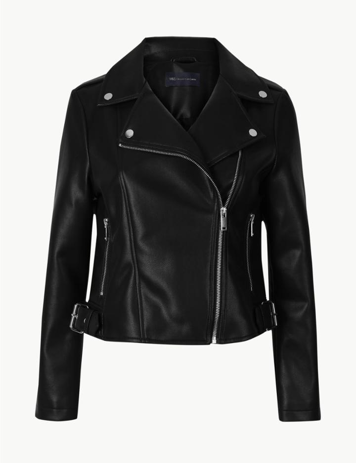 Marks & Spencer Petite Zip Detail Biker Jacket Black