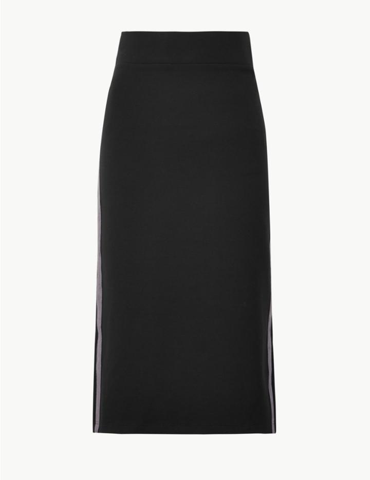 Marks & Spencer Side Stripe Jersey Pencil Midi Skirt Black Mix