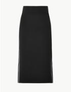 Marks & Spencer Side Stripe Jersey Pencil Midi Skirt Black Mix