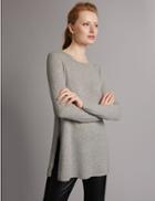 Marks & Spencer Pure Cashmere Crew Neck Tunic Jumper Silver Grey