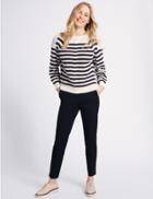 Marks & Spencer Cotton Blend 4 Way Stretch Ankle Grazer Trousers Dark Navy