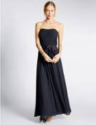 Marks & Spencer Pleated Maxi Dress With Belt Navy