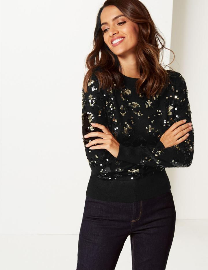 Marks & Spencer Animal Sequin Jumper Black