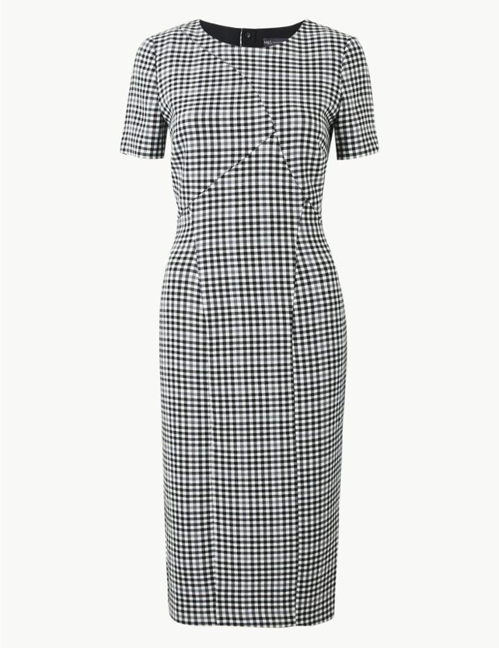 Marks & Spencer Checked Midi Bodycon Dress Black Mix