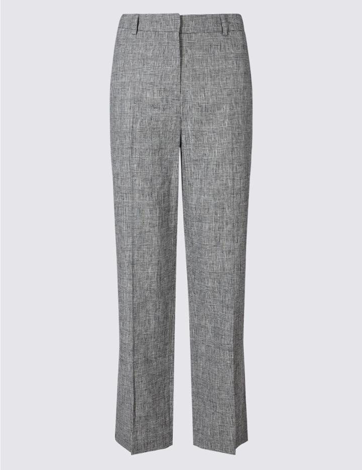 Marks & Spencer Linen Blend Checked Trousers Grey Mix