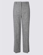 Marks & Spencer Linen Blend Checked Trousers Grey Mix