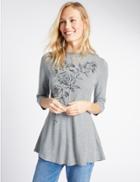 Marks & Spencer Floral Print 3/4 Sleeve Tunic Grey