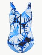 Marks & Spencer Secret Slimming&trade; Tie Dye Plunge Zip Swimsuit Blue Mix