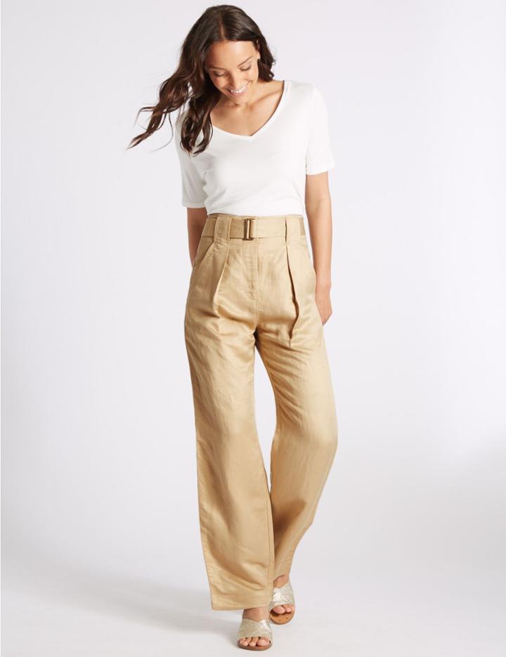 Marks & Spencer Linen Rich Wide Leg Trousers Stone