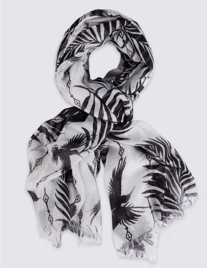 Marks & Spencer Palm Birds Print Scarf Cream Mix