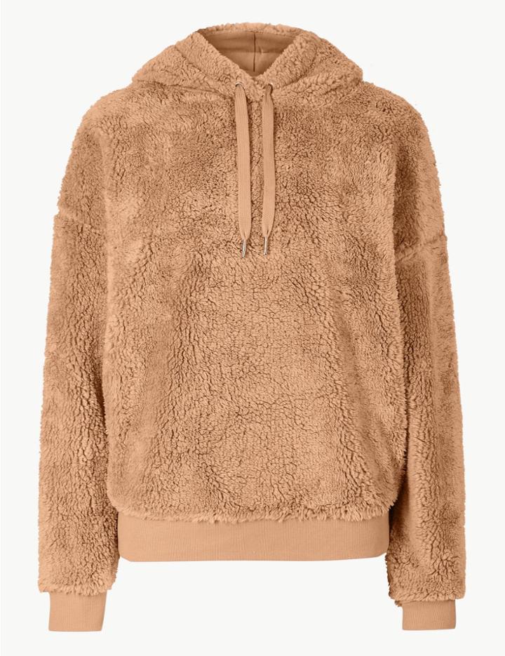Marks & Spencer Borg Long Sleeve Hooded Sweatshirt Oatmeal