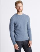 Marks & Spencer Merino Cable Knit Jumper With Yak Medium Blue