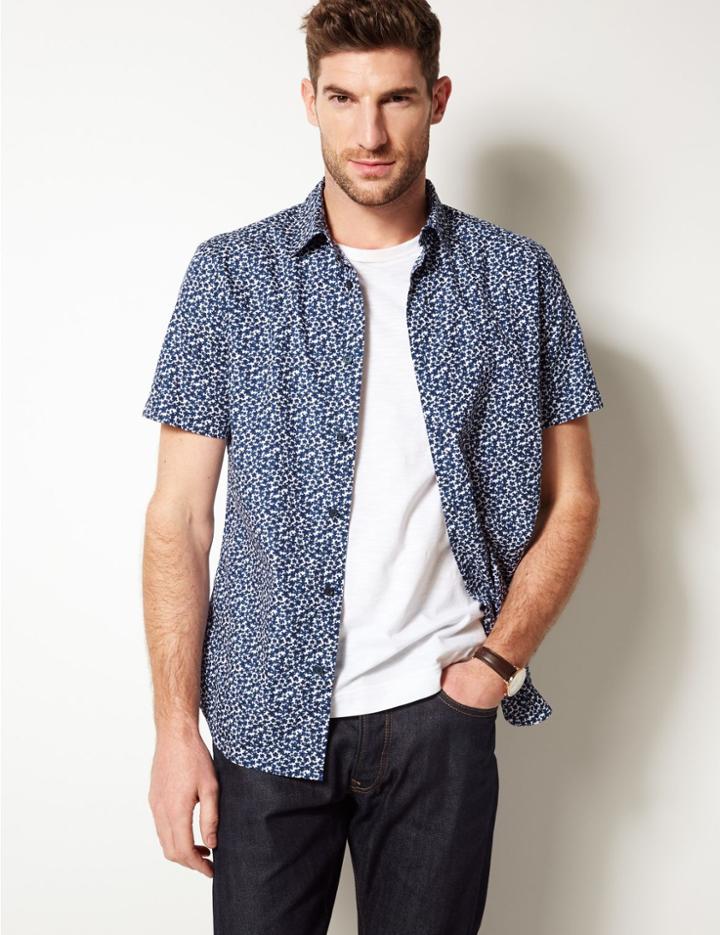 Marks & Spencer Pure Cotton Printed Shirt Dark Indigo