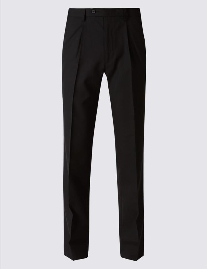 Marks & Spencer Single Pleat Twill Trousers With Wool Black